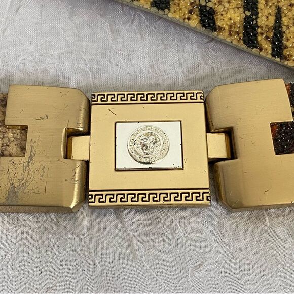 Vintage Versace Belt 1980s-era Tiger Printed Reptile & Leather Lion\'s Head Belt main image 16